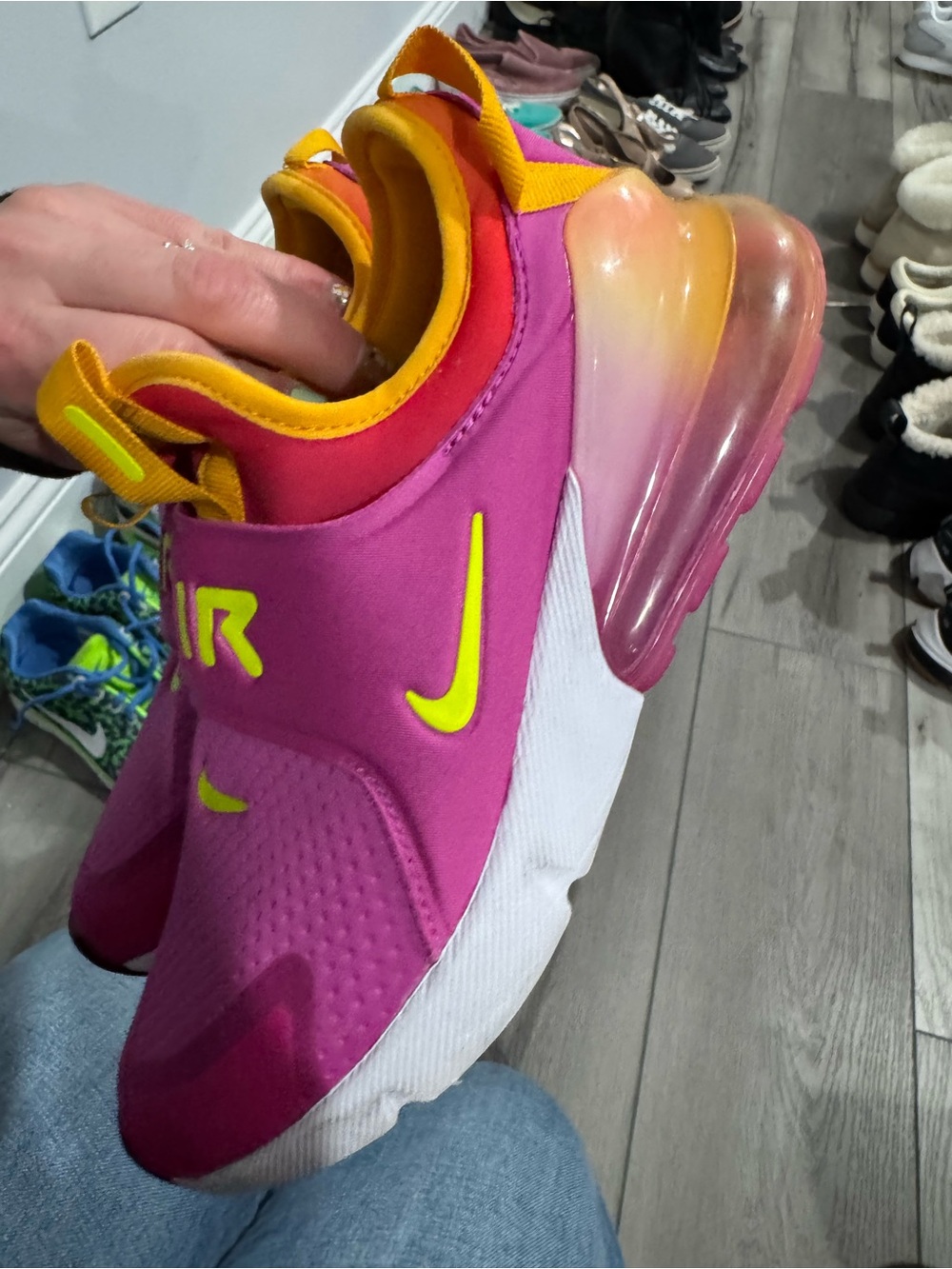 Nike Women's Pink and Yellow Air Max Slip-On Athletic Sneakers